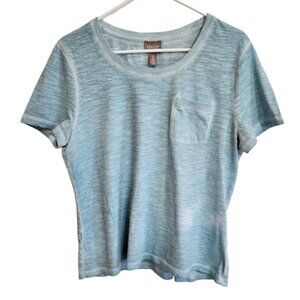 CHICO's Distressed Aqua 100% Cotton Tee Size 12 (Chico's 2)